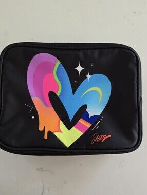 Black Cosmetic Pouch with Neon Heart Graphic